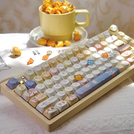 Pastel Yellow Blue Kwai Cute Two Girls Keycap 137/139 Keys Designed By Sleeping Sheep Studio