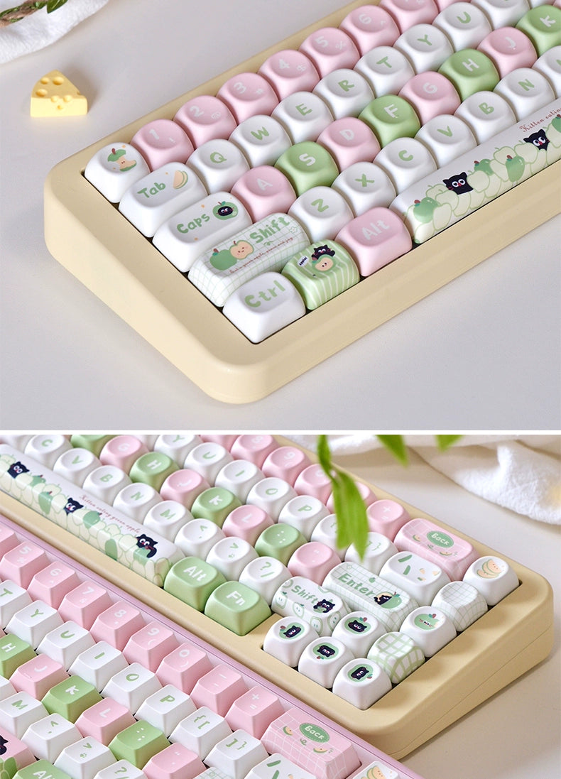 116 Apple Cat Girl Pink Green Cute Keycap 129-key