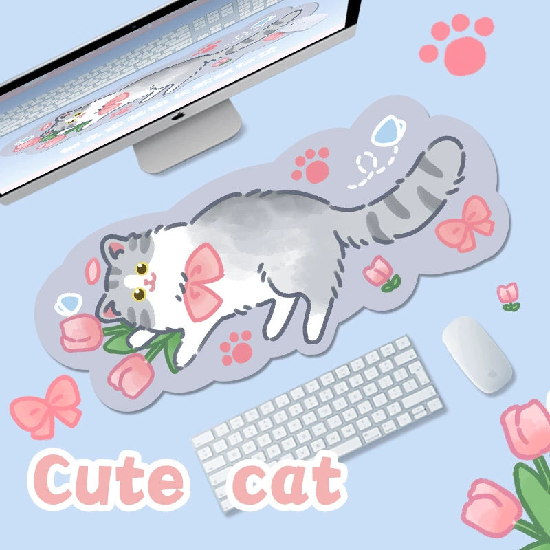 Kitty Cat Shaped Large Soft Mousepad Table Mat Kawaii Cute Cartoon Unique Girl Computer Desk Mat Keyboard Pad