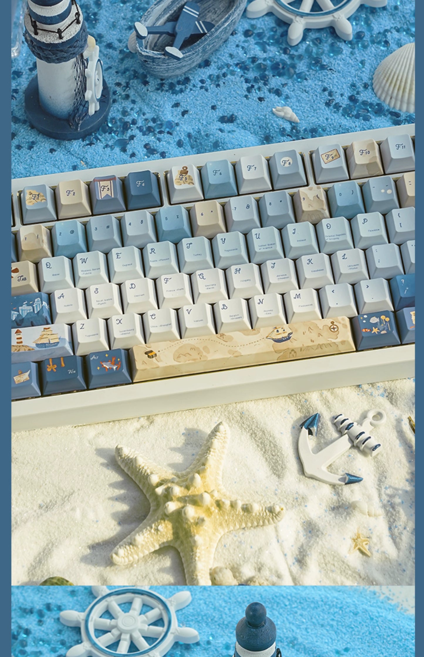 085 Nautical Chart Blue Retro Ocean Theme 138-keys Keycap