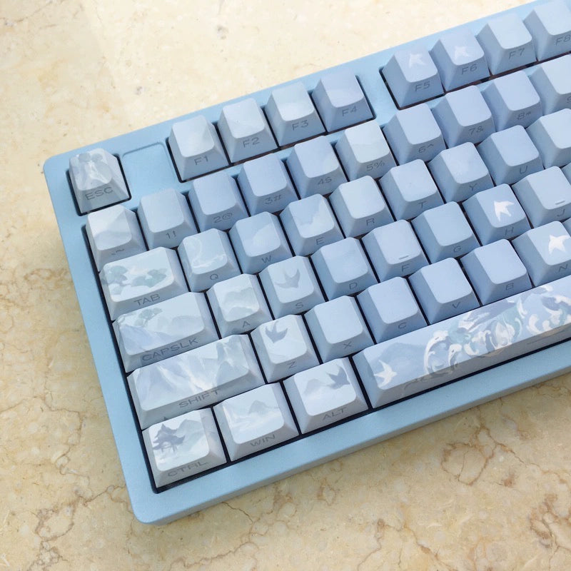 072 Pastel Blue Summer Clouds Side Print Cherry Profile Keycap Set Designed By Longcheng