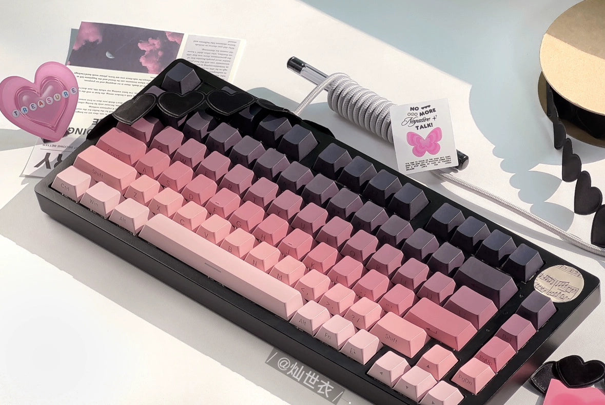 021 Black Pink Gradient Side Engraved Cherry Profile Keycap 111 PBT keys