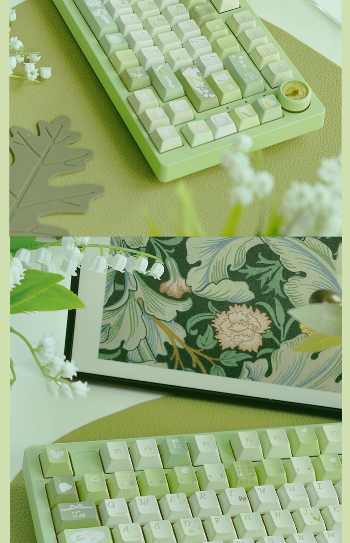 003 Pastel Green Rabbit Lilies of The Valley  Keycap Cherry Profile 138 Keys