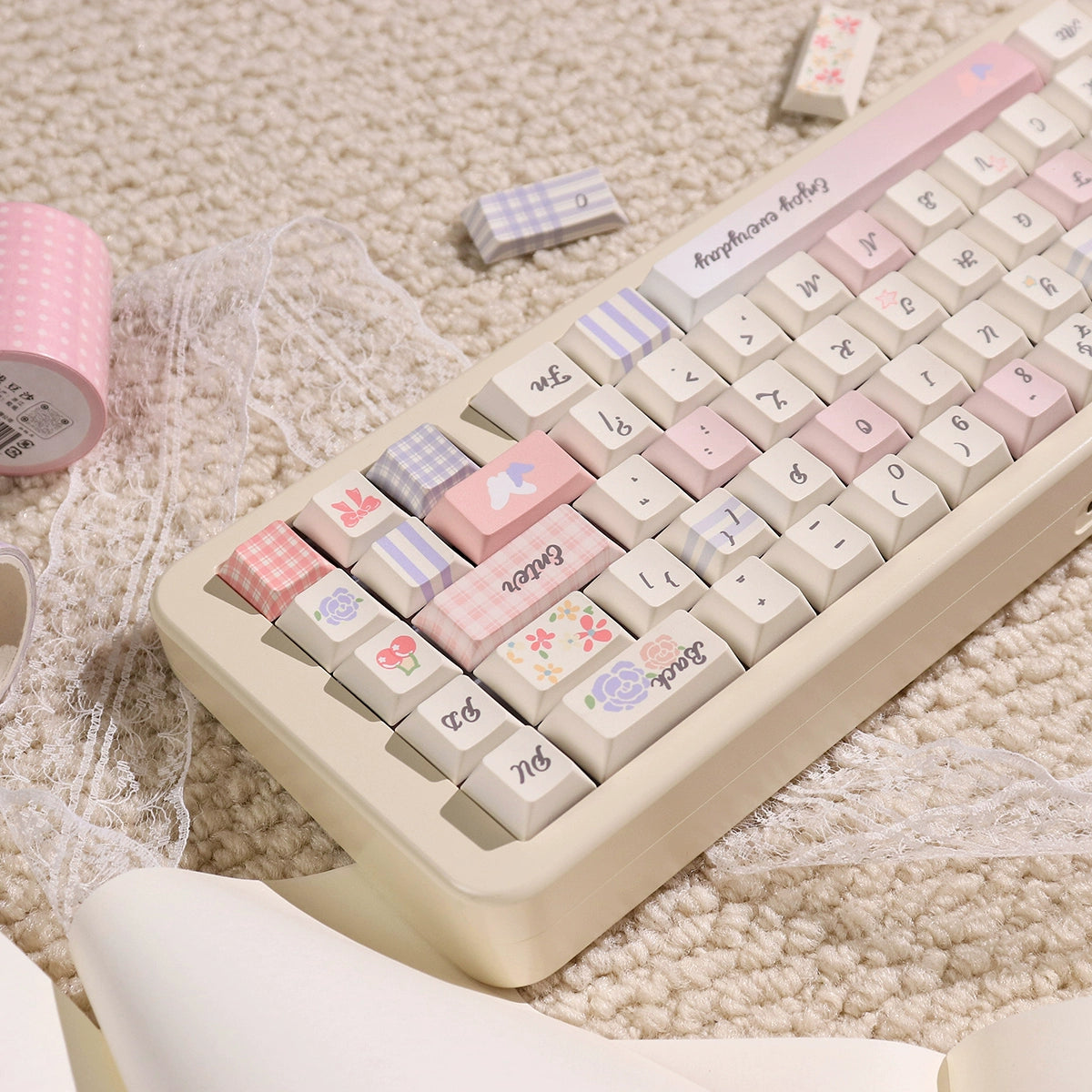 043 Pastel Pink Blue Grids Garden Keycap Cherry/ MOA Profile 152 keys BeeFun design