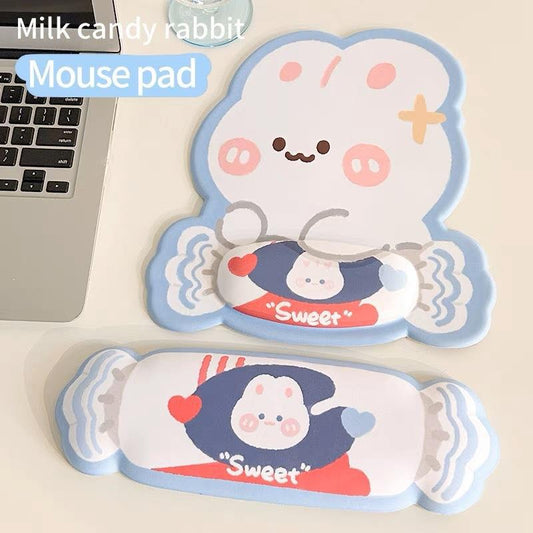 Pastel Blue Creamy White Cute Rabbit Milky Candy Mouse Pad Wrist Rest Pad Keyboard Study Supplies Office Must-have