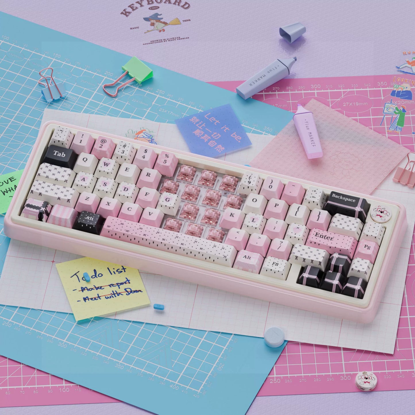 UR65 Blue/Pink/Red Mechanical Customized Keyboard (Tri-mode Gasket Hot Swap RGB Support QMK/VIA)