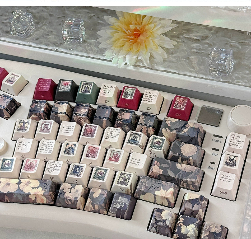Letter Less Keycaps Elegant Dark Floral Letter Keycaps Cherry Profile Retro Maximalism St ...