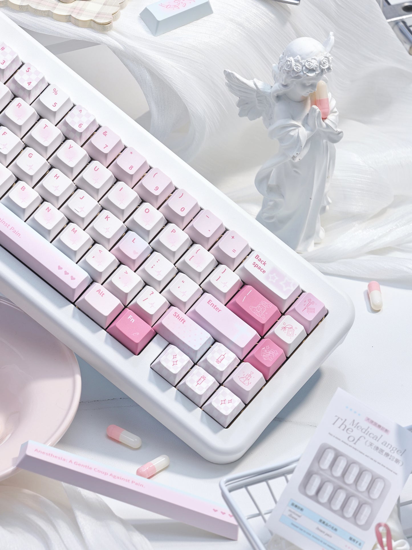 #0287 Anesthetic Cute Cure Light Blue Pink Keycap Cherry Profile Designed By Bluebird