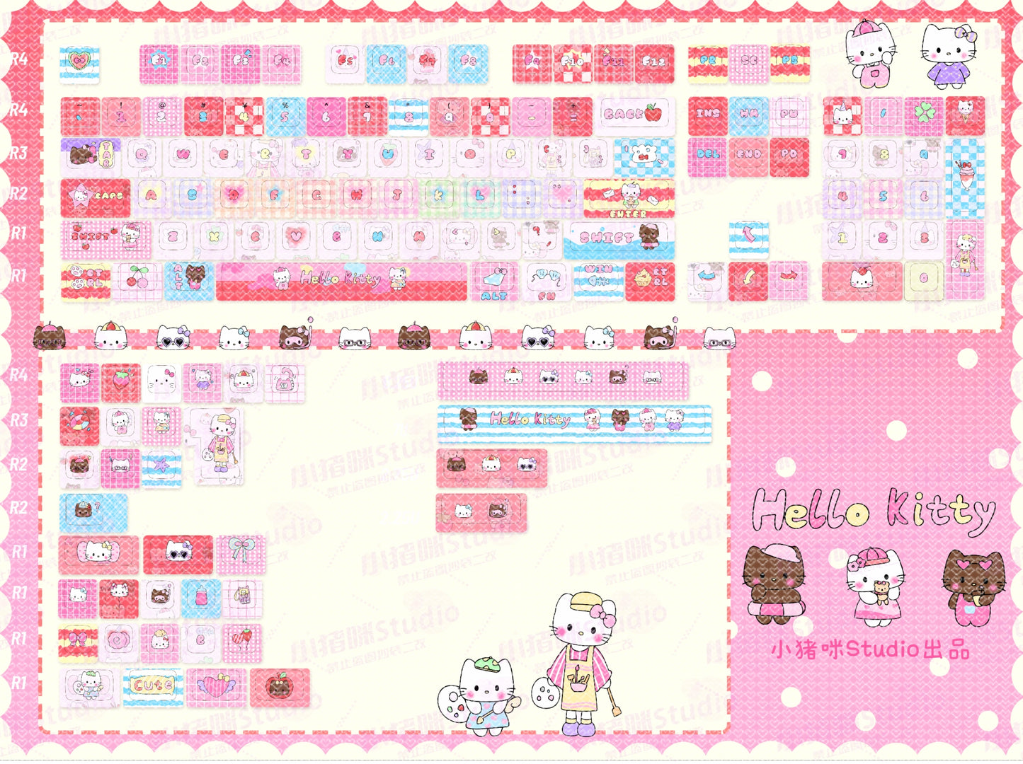 #0232 Kitty Keycap Hellokitty Fan Cute Pink Keycap Moa/cherry Profile (not Including Keyboard)