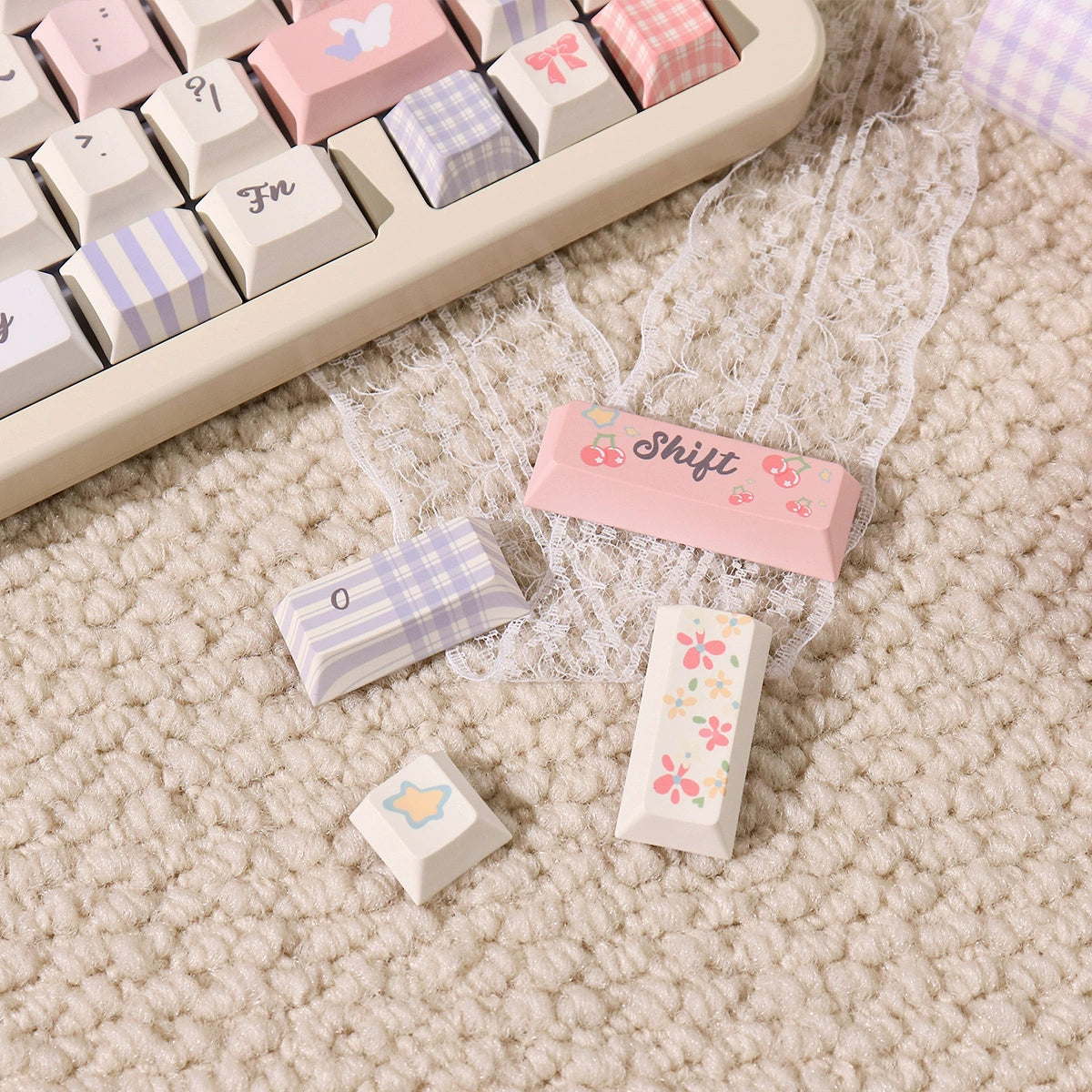 043 Pastel Pink Blue Grids Garden Keycap Cherry/ MOA Profile 152 keys BeeFun design