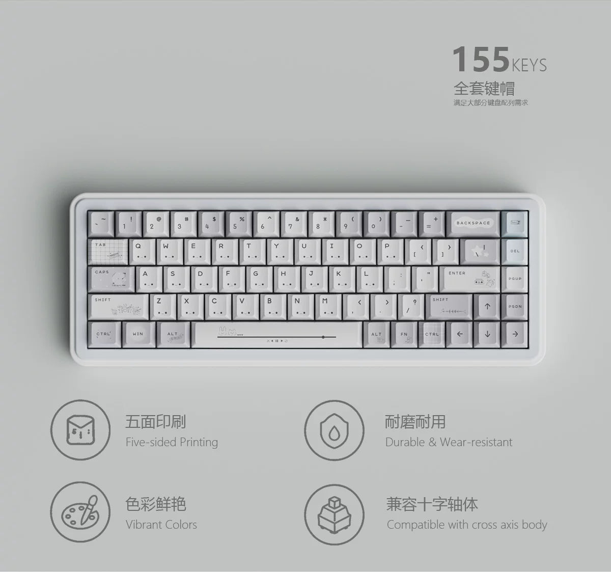 #0285 Gray Ins Kaomoji Cute Minimalist Keycap Cherry Profile Designed By Colakeycaps