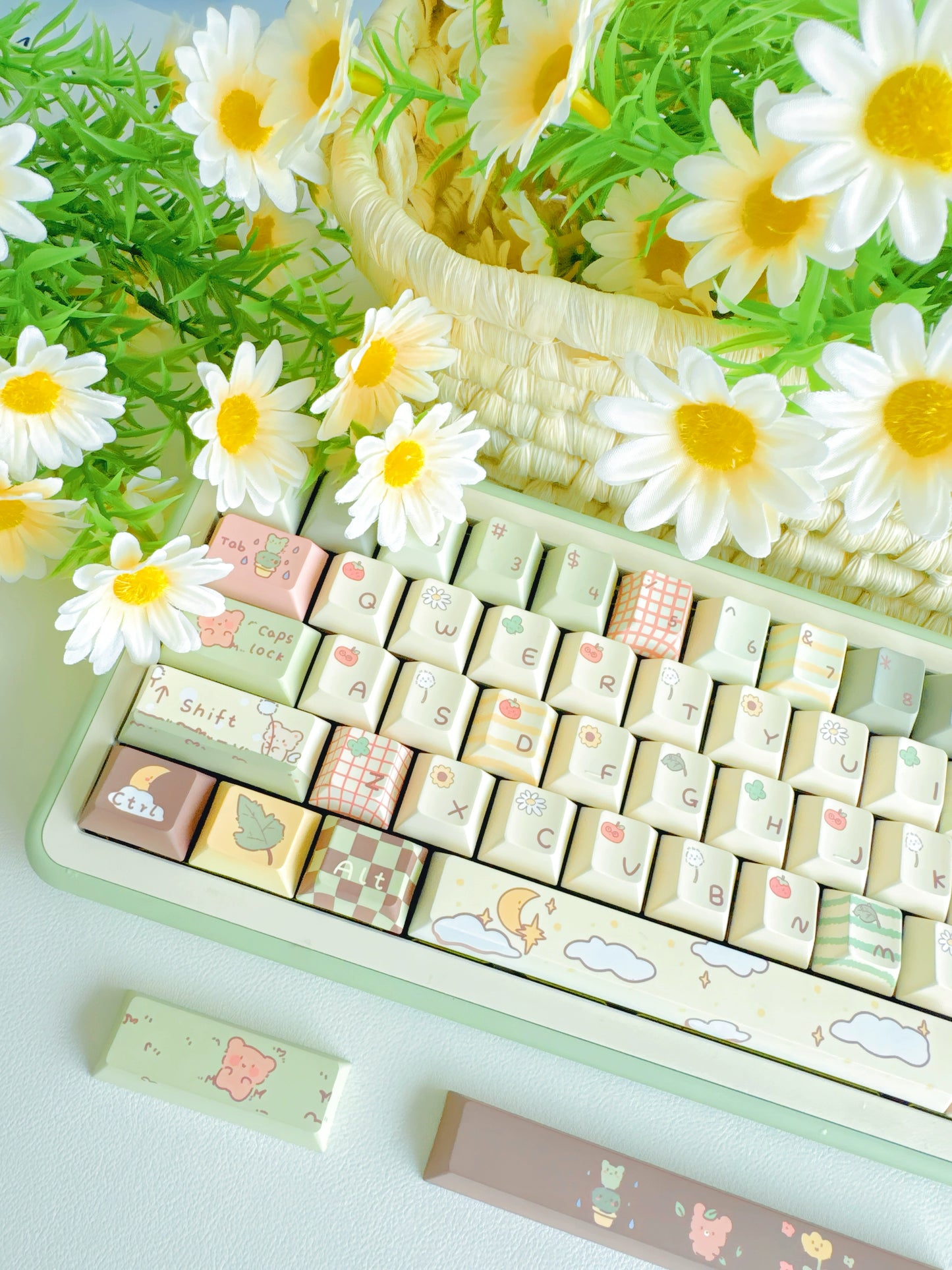 037 Pastel Green Bear Forest Keycap Cherry Profile 150 Keys