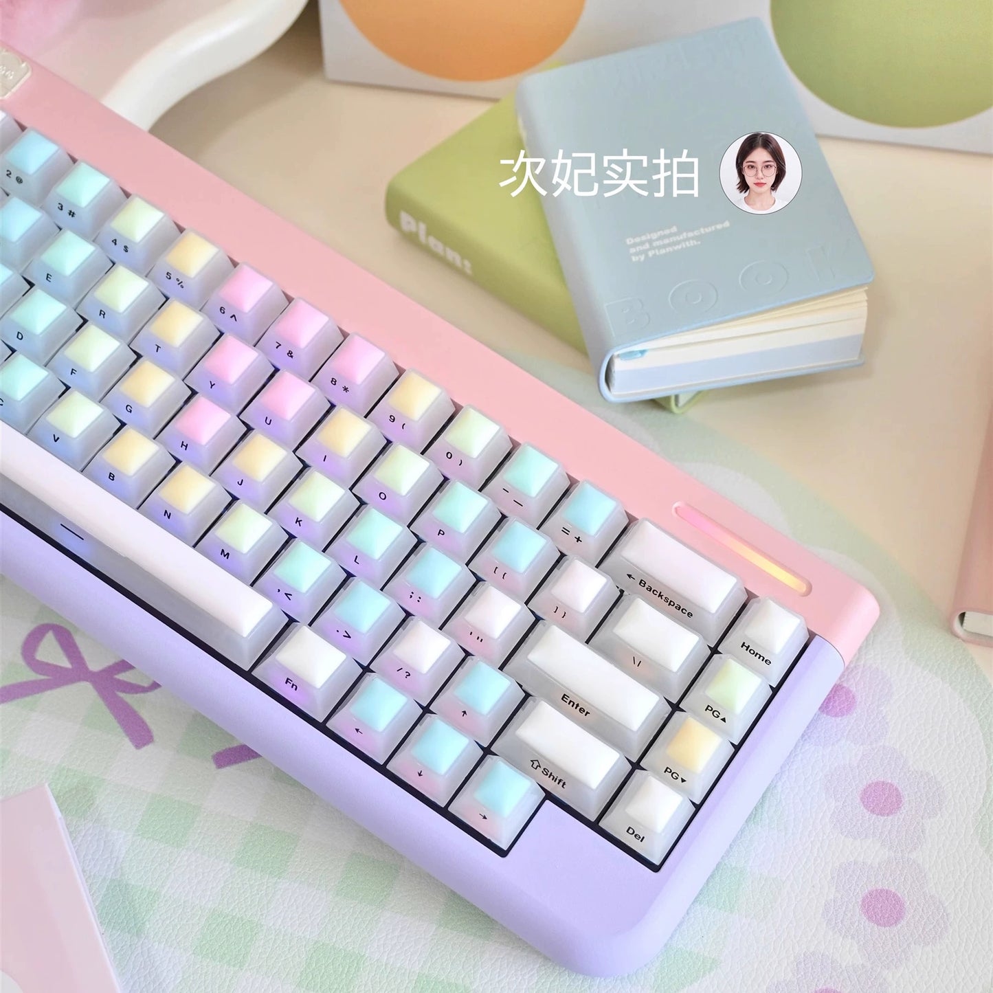 114 Rainbow Fudge Keycaps Fog Clear Silicone Material Soft Bounce Cute Keycaps Cherry Profile 124-key Side-print