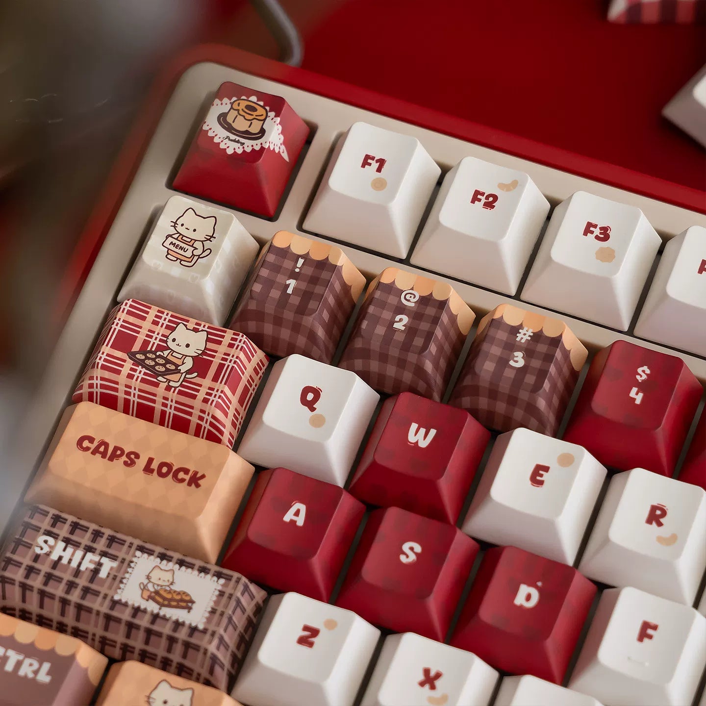 #0293 Baking Cat Cherry Profile Red Chocolate Keycap Designed By URE