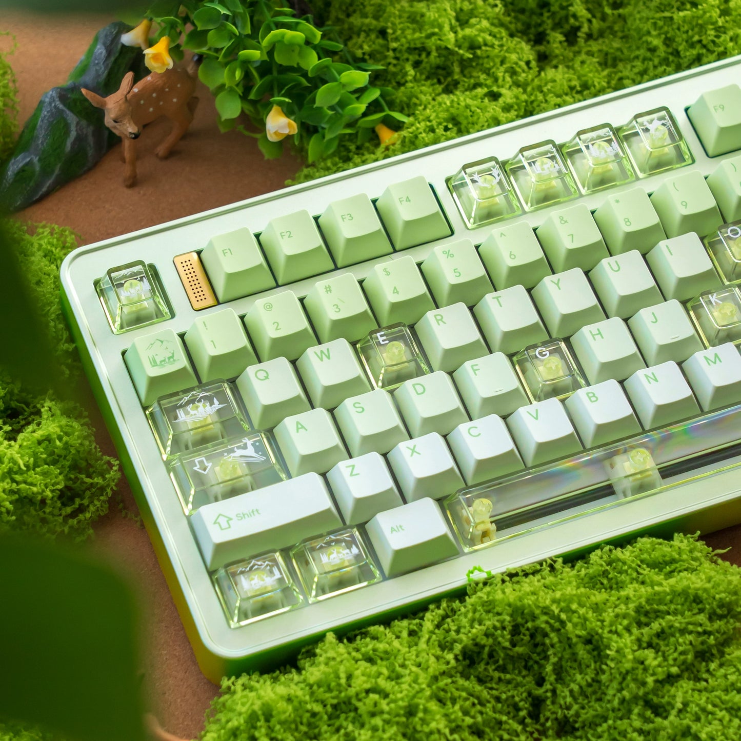 #0216 Fresh Green Dearwood Whisper Keycap Set Cherry Profile PBT146+PC115  （not including keyboard）