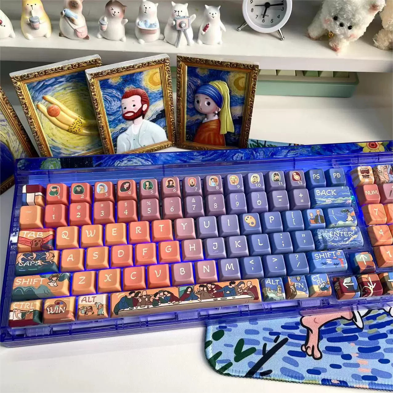 024 Blue Orange Artist's Classic Oil Painting MDA Profile Keycap 142 keys Designed By Bobo Cat Studio