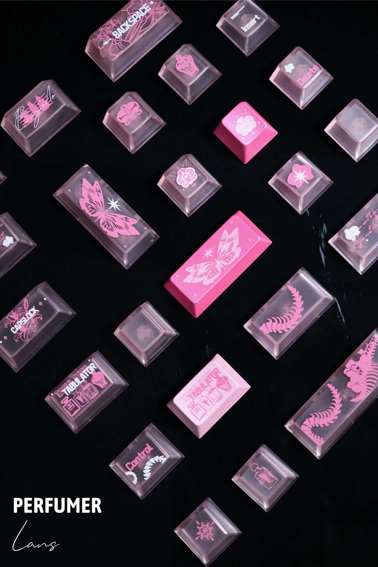 #0278 Pink Metallic Pearlescent Paint Perfumer Keycap + Fog Transparent PC Cherry Profile  Designed By Lans