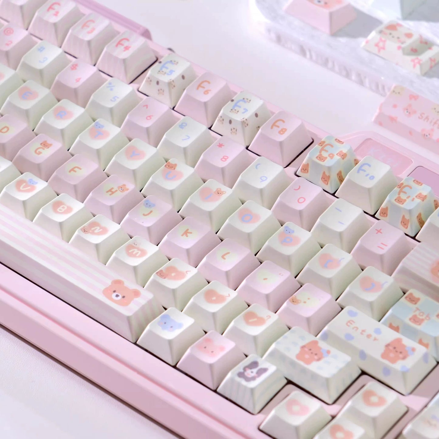 054 Piggy Cat Cute Zoo Animal Cream Style Pastel Pink Yellow Keycap Cherry Profile