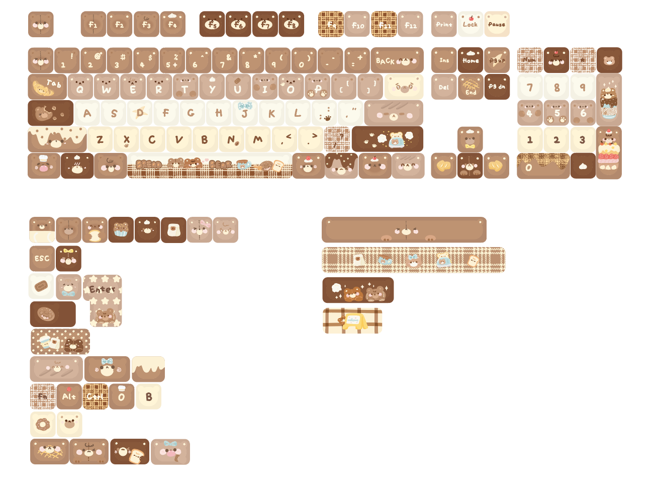 026 Brown Bear Baked Keycaps Cute and Round Skin-like Feel Designed By SOULCAT