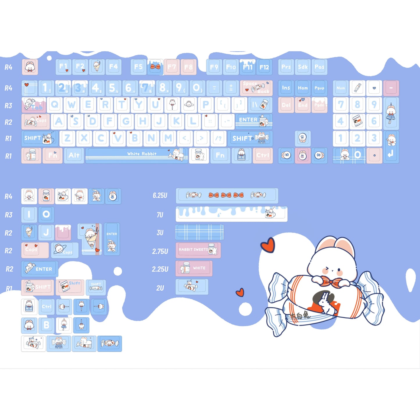 031 Bunny Candy Moa Profile Keycaps 139 Keys