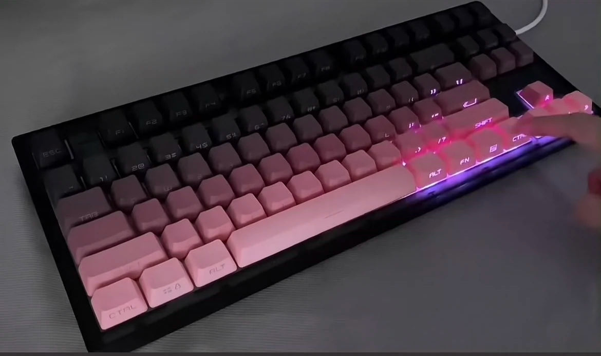 Dusty Rose Bean Red Dark Pink Gradient Side Engraved OEM Profiled 140 Keys Keycaps By KCPMASTER