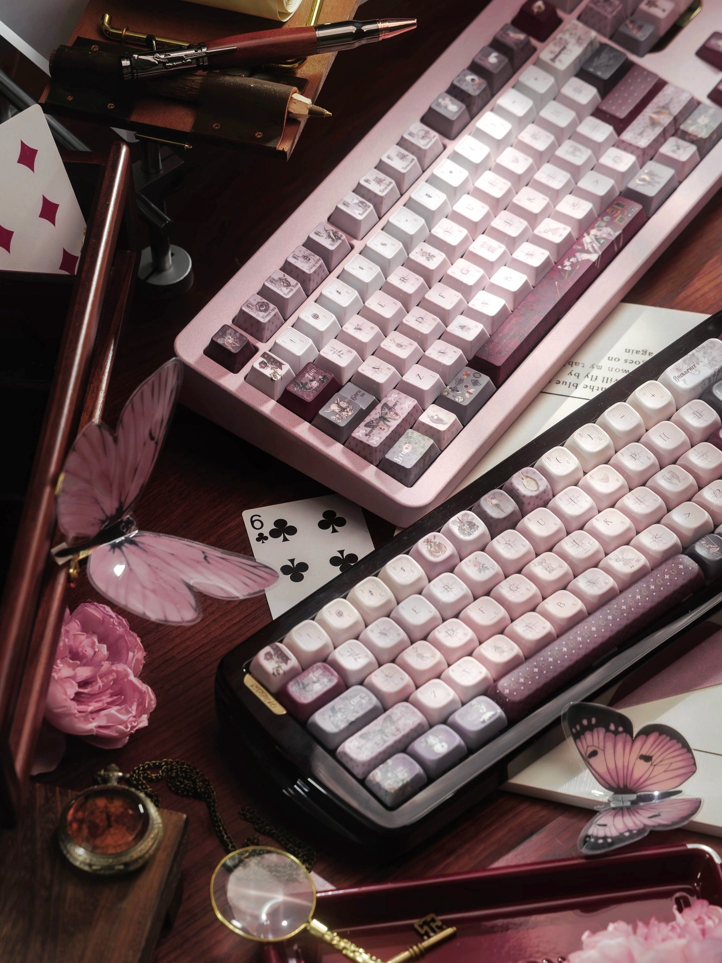 #0249 The Moth's Dream Keycaps Rose Red Grey Cherry /foa Profile (not including keyboard)