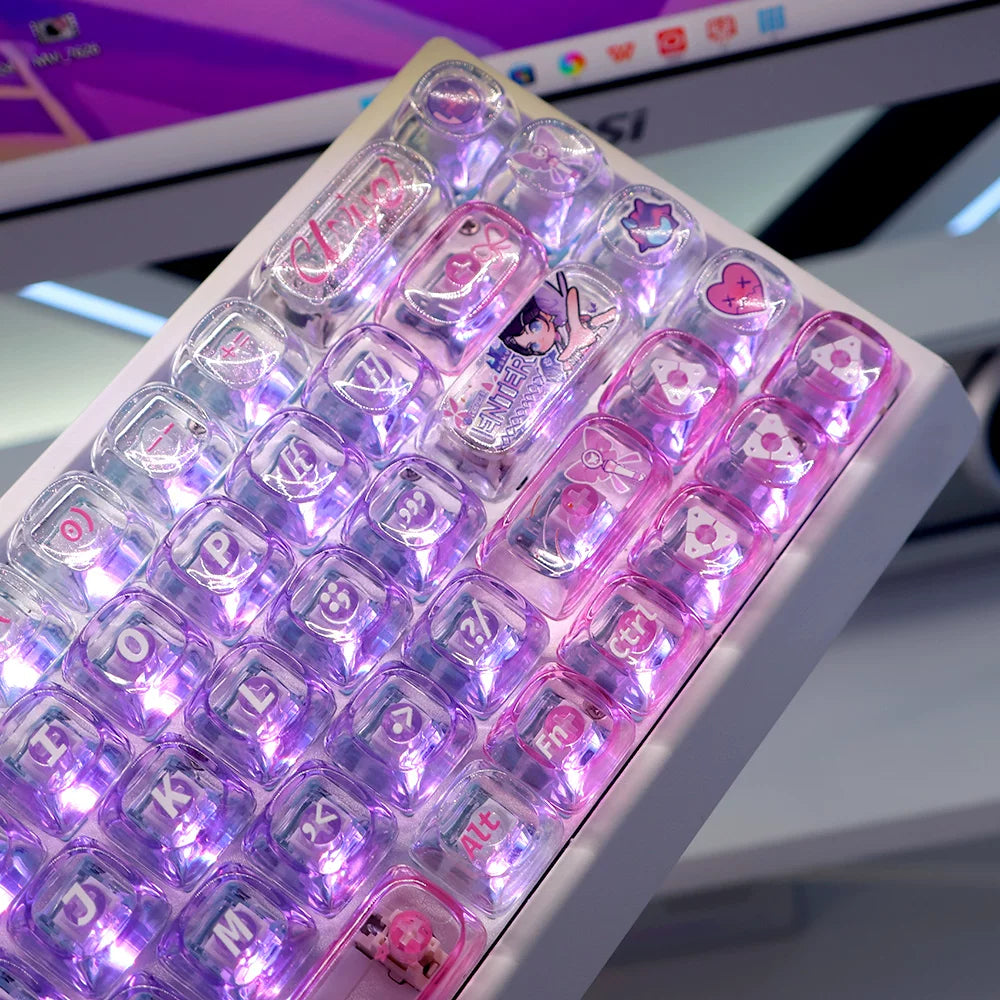 #0259 Twilight Purple Pink Glittering Butterfly 2.0MOA Profile PC Transparent 60/68/87 Keycap Set（not including keyborad）
