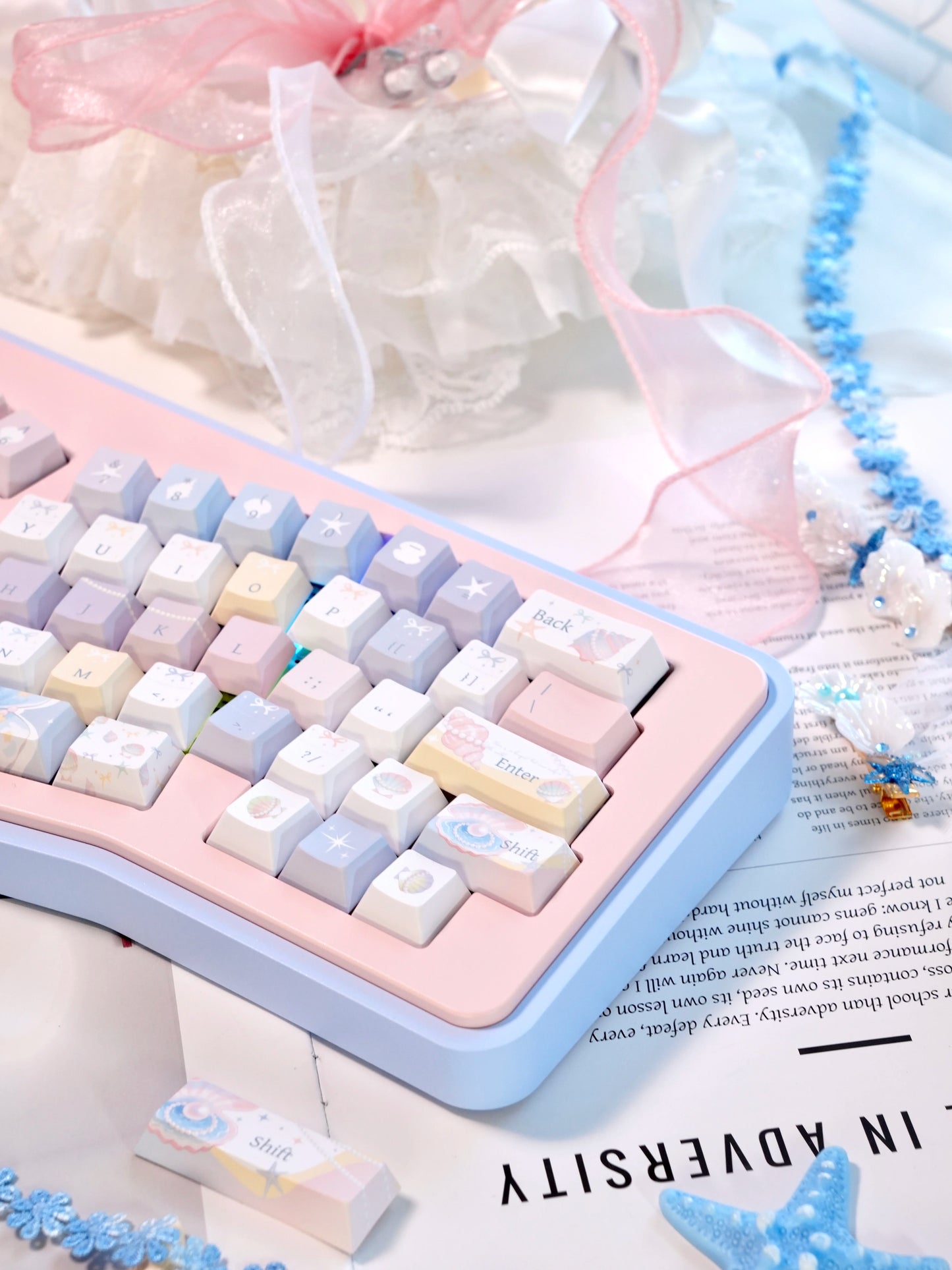 #0269 Pastel Seashell Jellyfish Pearls Keycaps With Foggy Pc Novelty Cherry Profile Designed By Miller
