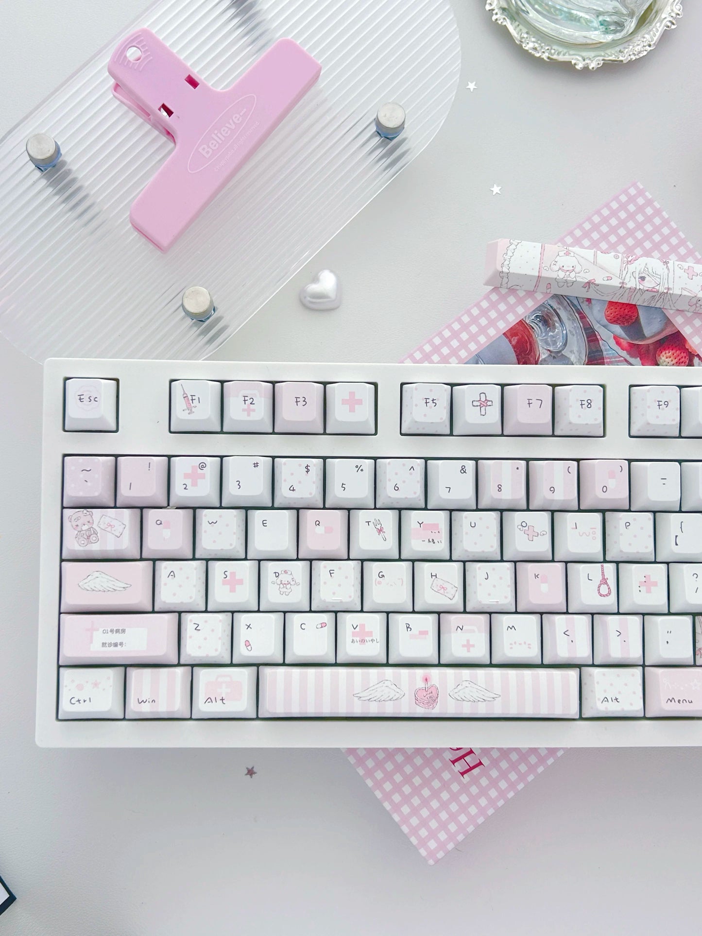 #0286 1 Angel Treatment Room Cold White Light Pink Keycap Cherry Profile
