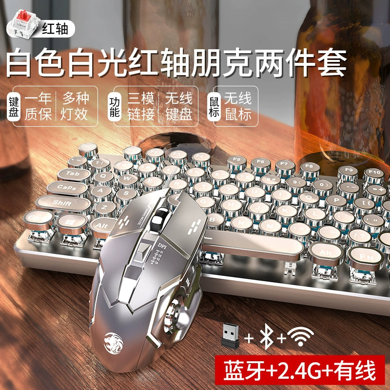 TK950 Wireless Bluetooth Tri-mode Mechanical Keyboard and Mouse Suit Punk Retro Typewriter Style