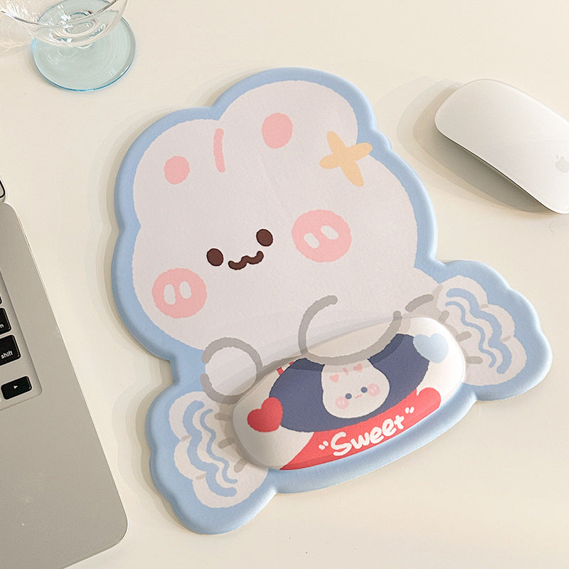 Pastel Blue Creamy White Cute Rabbit Milky Candy Mouse Pad Wrist Rest Pad Keyboard Study Supplies Office Must-have