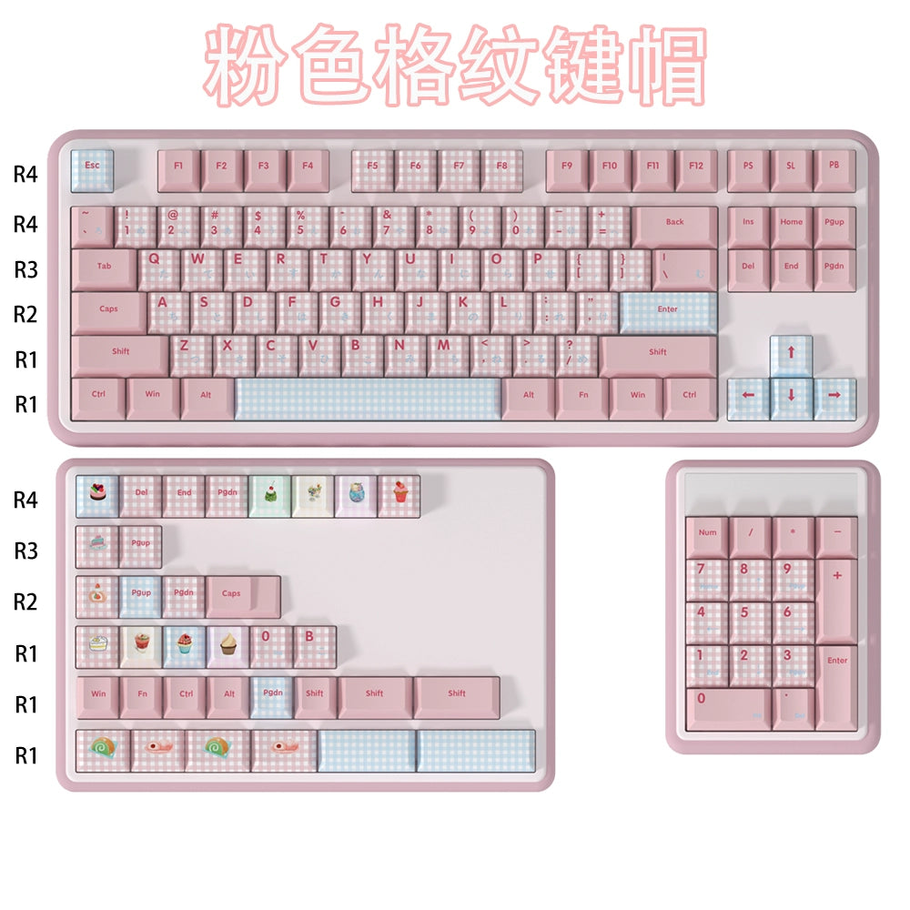 086 Blue and Pink Plaid Japanese Double-spell Keycaps 138-keys