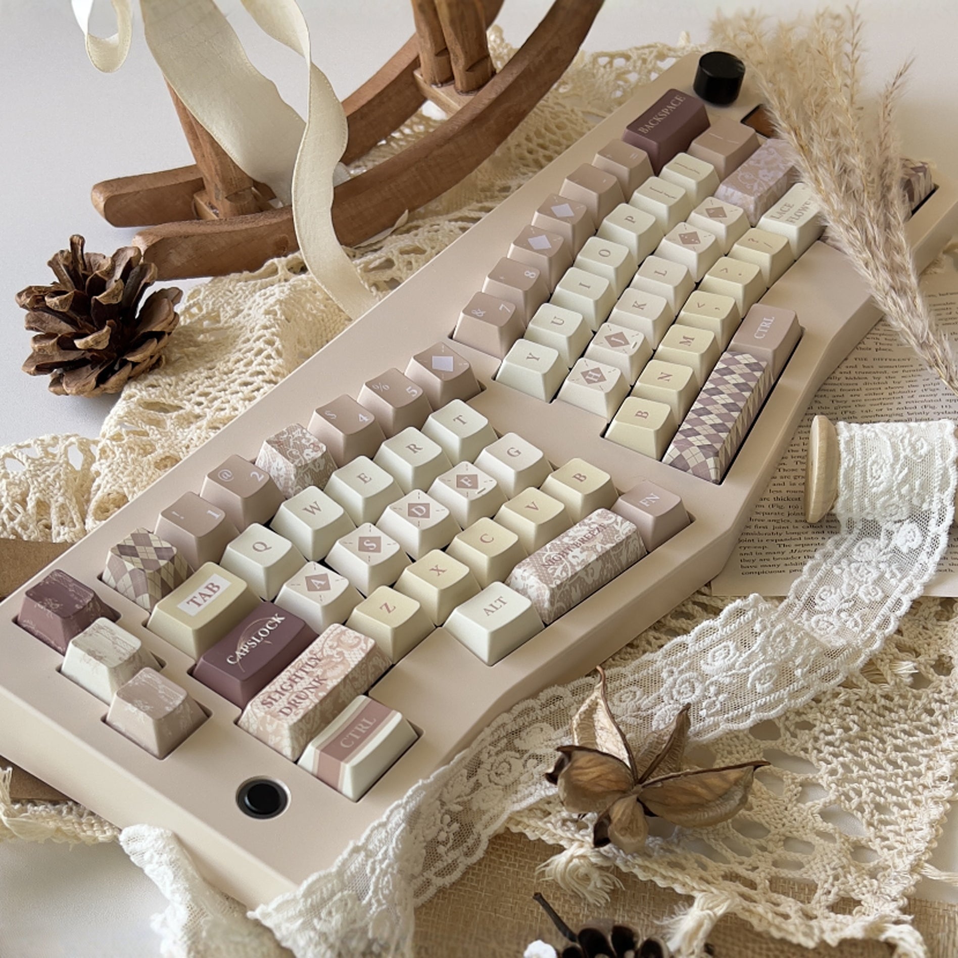 Retro Keyacaps #0162 Tipsy Milk Tea Coffee French Retro Keycaps New-cherry Profile D ...