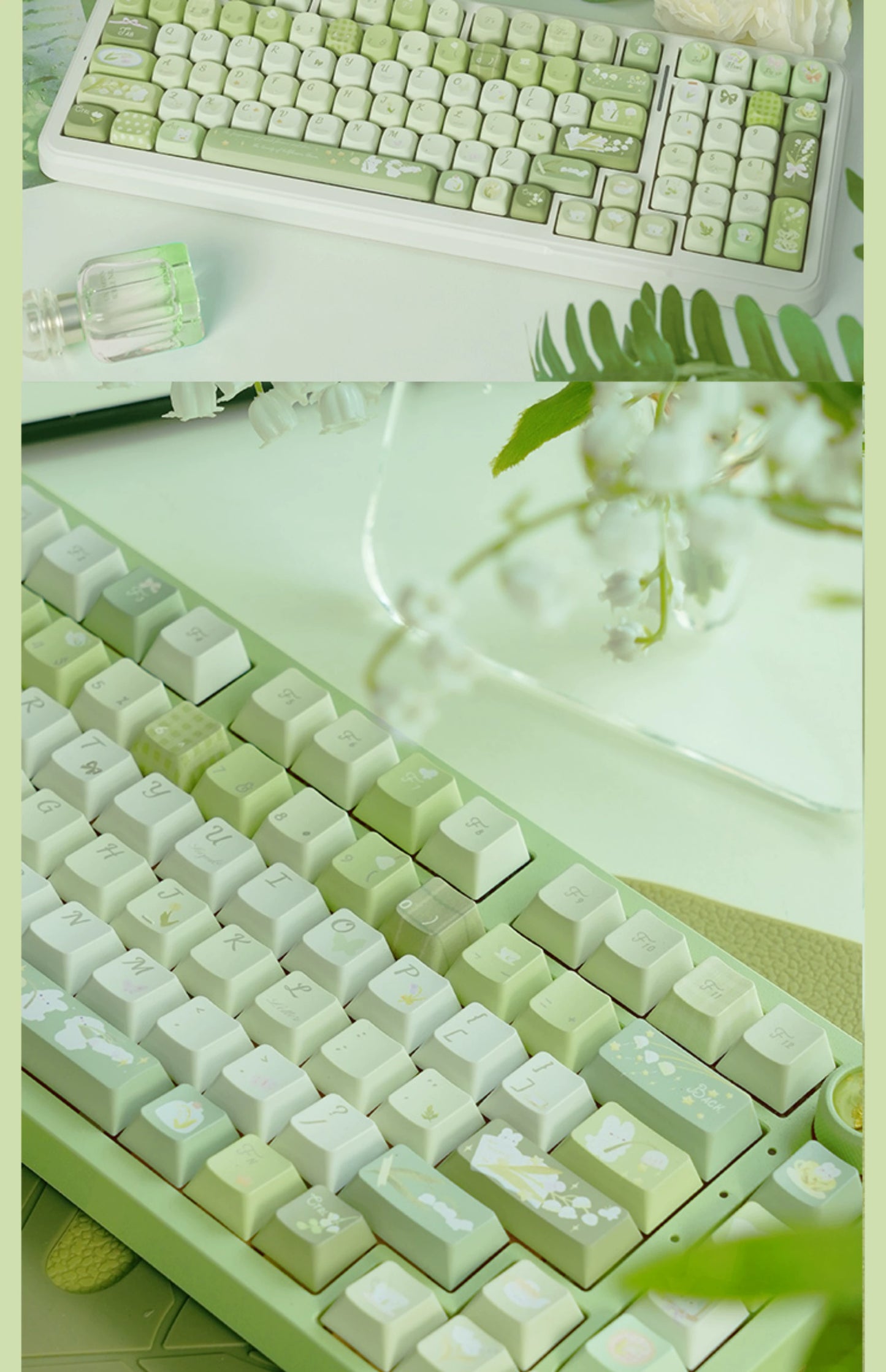 003 Pastel Green Rabbit Lilies of The Valley  Keycap Cherry Profile 138 Keys