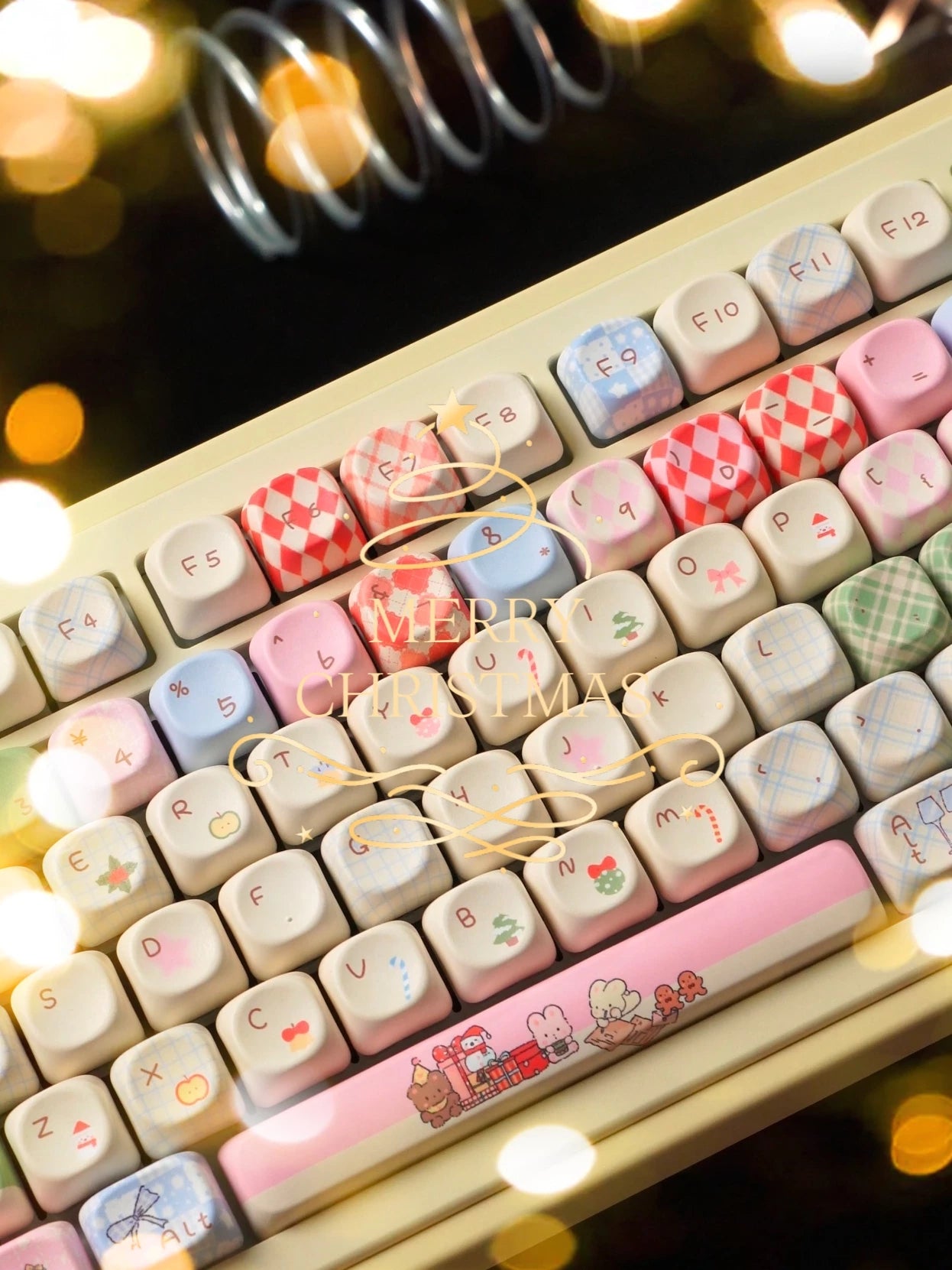 #0262 Buny Red Pink and Green Cute Christmas Birthday Gift Keycap Cherry/moa Profile (not including keyboard)
