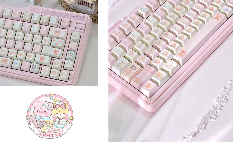 054 Piggy Cat Cute Zoo Animal Cream Style Pastel Pink Yellow Keycap Cherry Profile