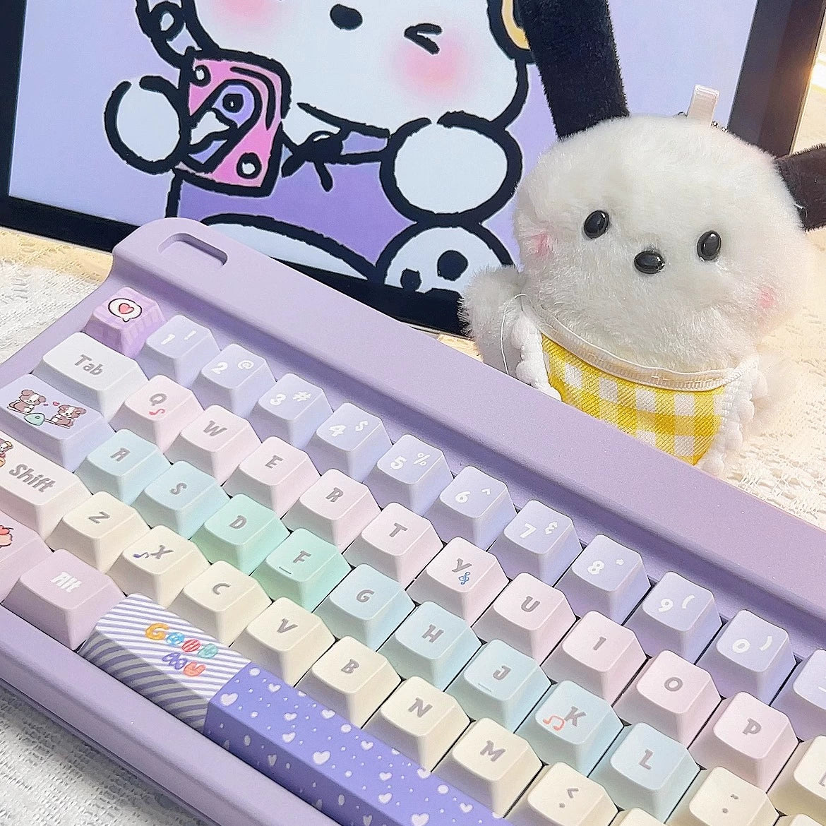 028 Cute Puppy  Music Note Piano Keys Blue Purple Macaron Keycap Cherry Profile