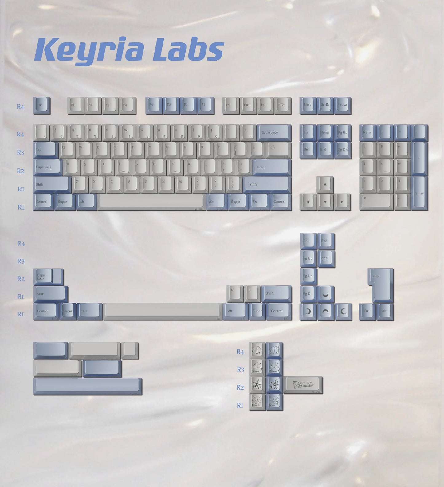 #0246 Pearl Tears Keycaps Cherry Profile Designed By Keyria Labs (not including keyboard)