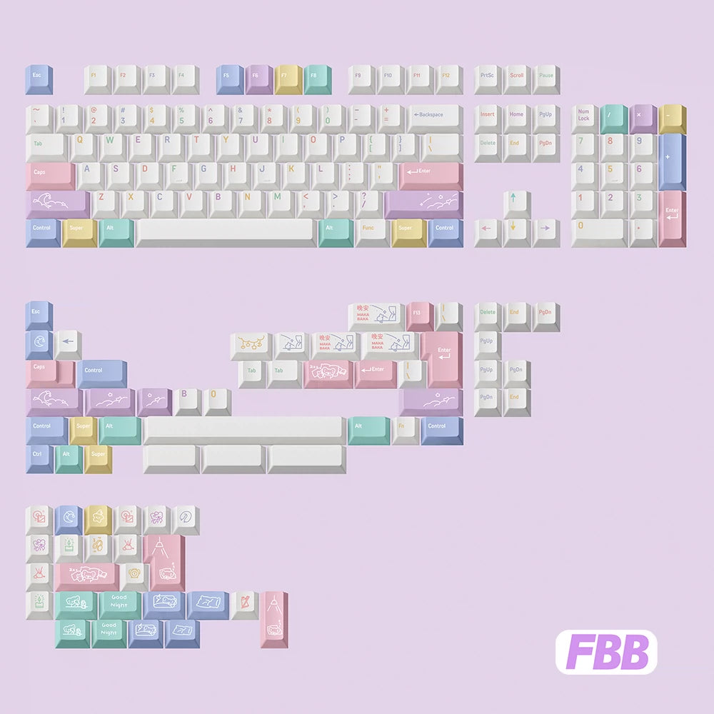 061 Good Night Pastel Pink Purple Fantasy Cherry Profile Keycaps Designed By FBB Studio