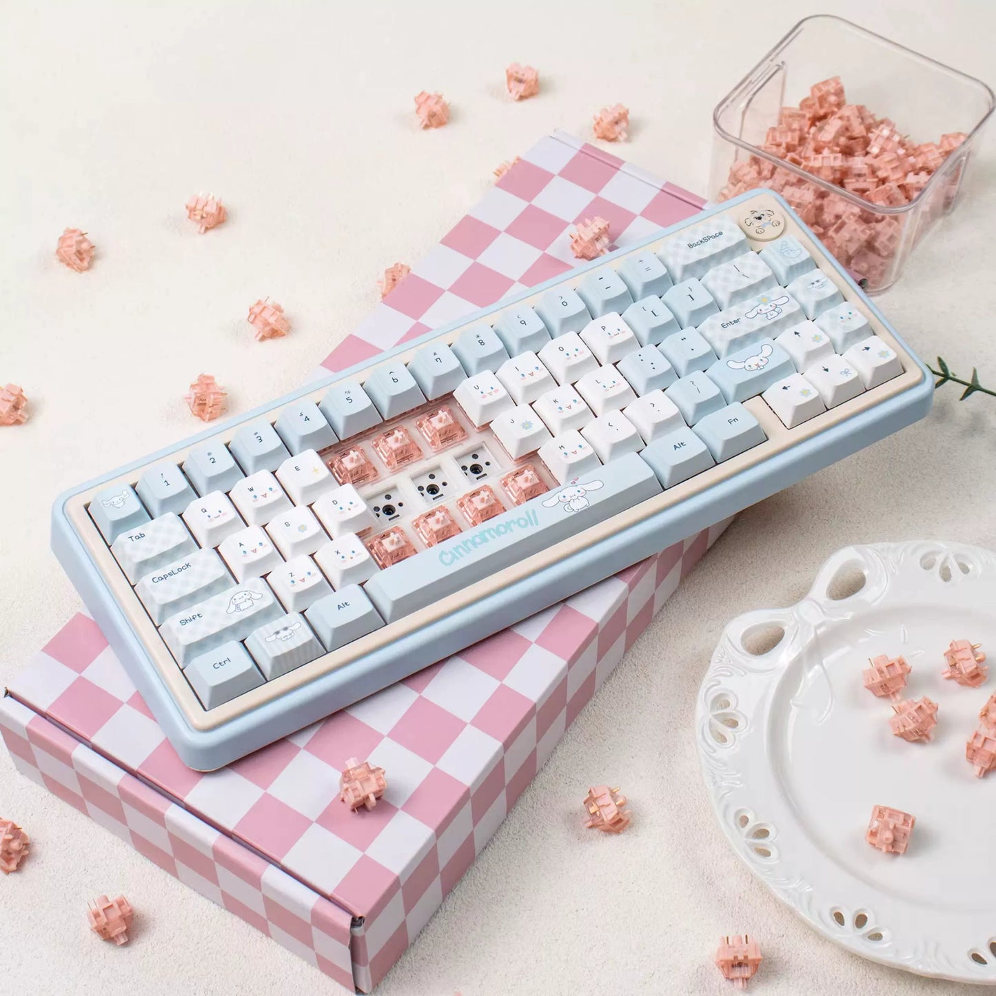 UR65 Blue/Pink/Red Mechanical Customized Keyboard (Tri-mode Gasket Hot Swap RGB Support QMK/VIA)