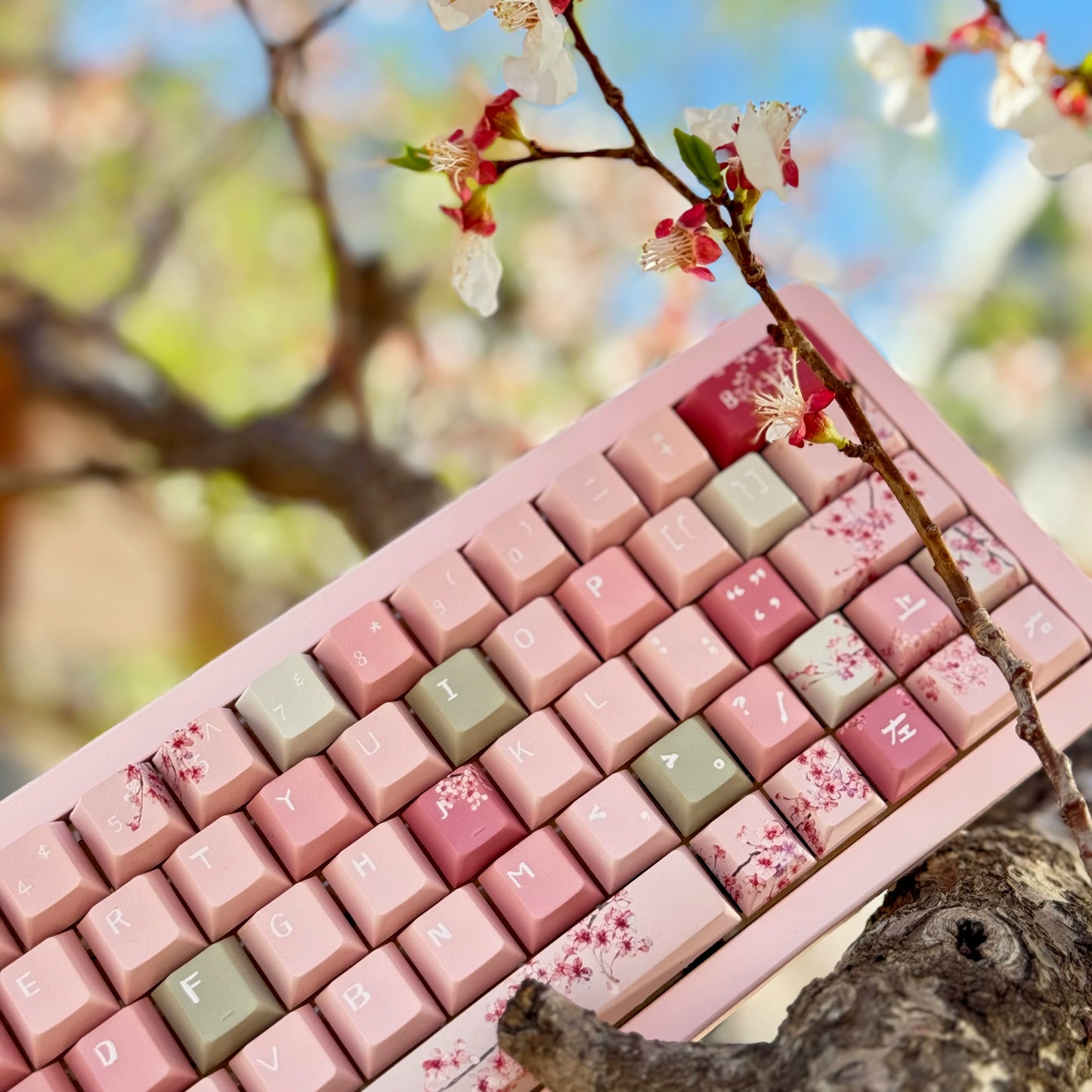 Spring Dusty Rose Blossom Green 140 Keys Cherry Profile Keycaps Desiged By Sinkebox