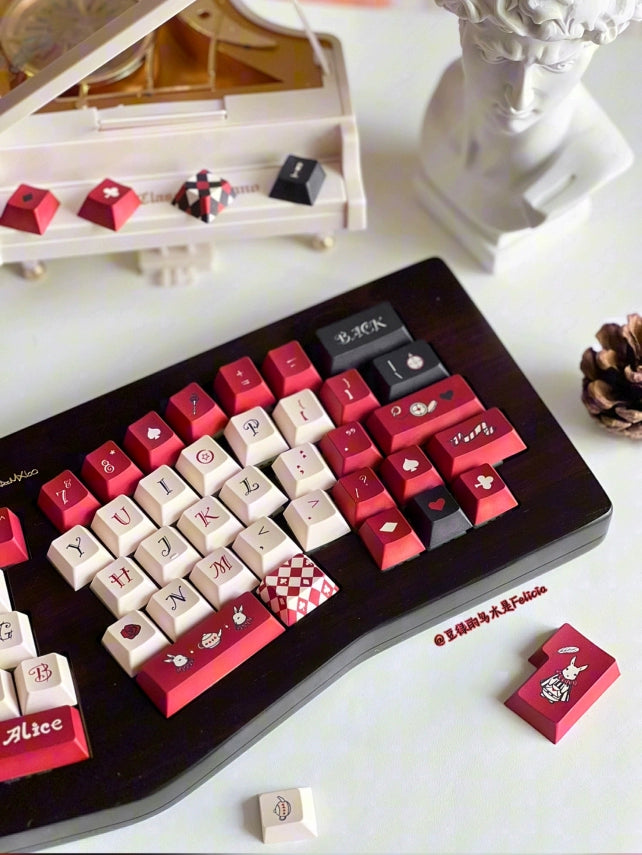 Retro Red and Black Alice Cherry Profile Keycap Set Designed By Dirty Cat Studio