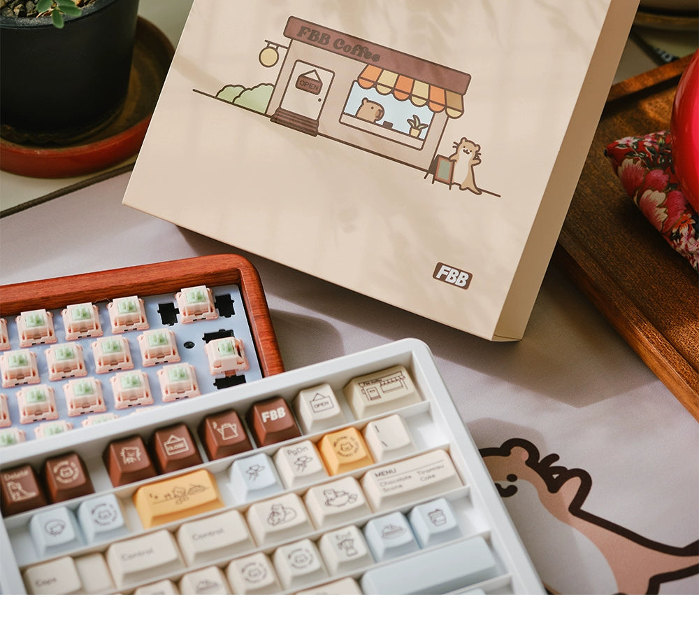 049 Cute Otter Coffee Brown Beige Kapibara Keycaps Cherry Profile FBB Designed 145 Keys 1.6mm Thickness