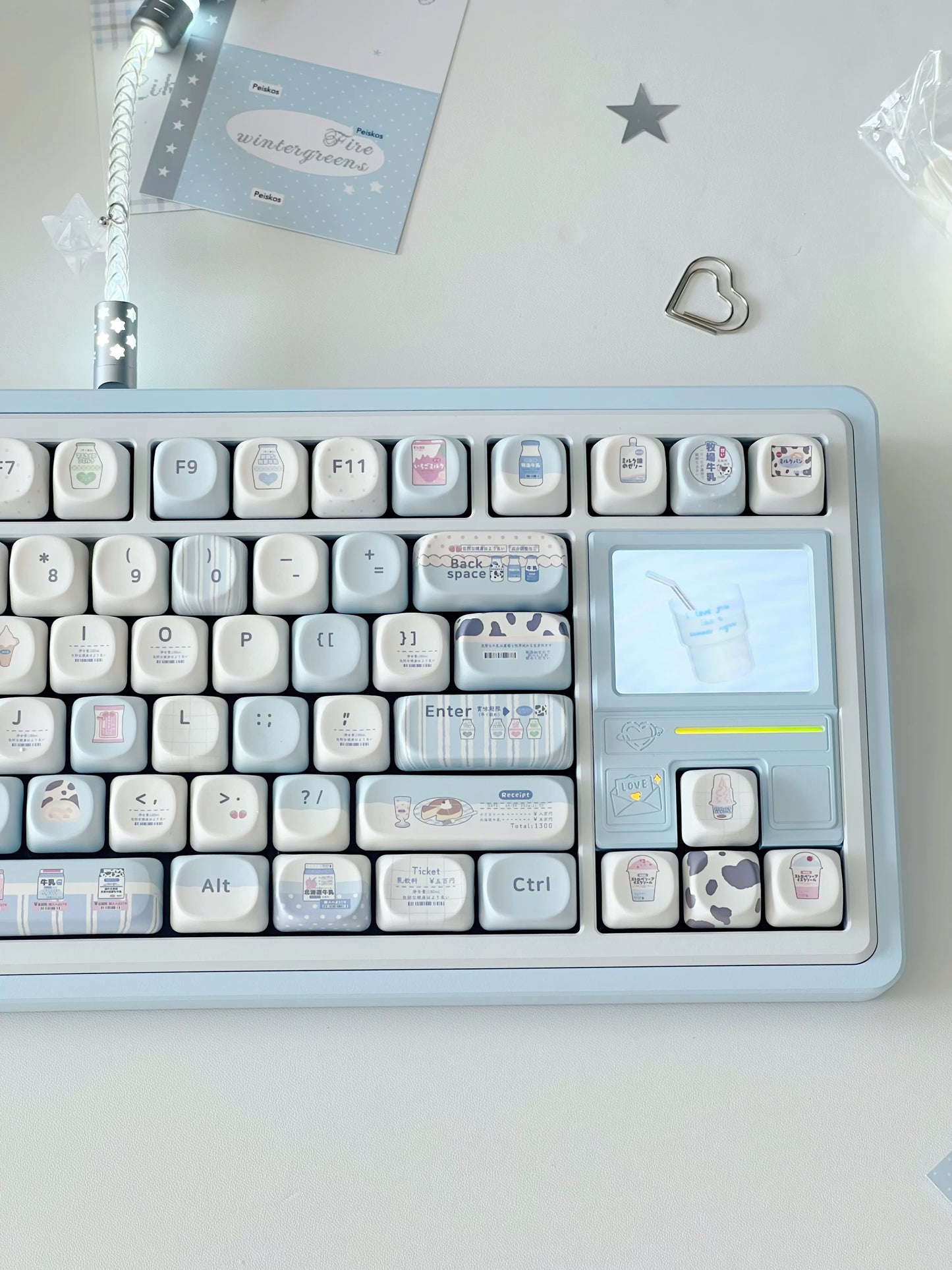 #0297 Hokkaido Milk Blue and White Japanese Style PBT Keycaps for Mechanical Keyboards Designed By SeeYou
