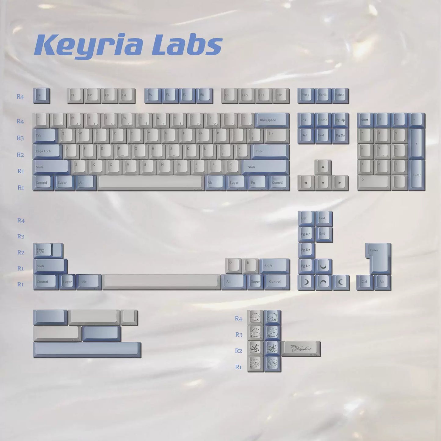 #0246 Pearl Tears Keycaps Cherry Profile Designed By Keyria Labs (not including keyboard)