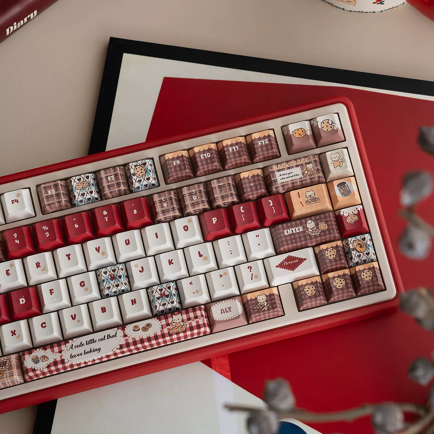 #0293 Baking Cat Cherry Profile Red Chocolate Keycap Designed By URE