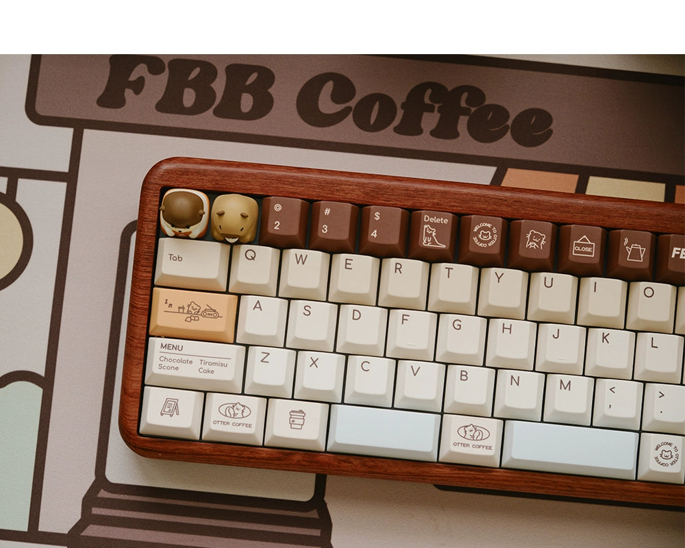 049 Cute Otter Coffee Brown Beige Kapibara Keycaps Cherry Profile FBB Designed 145 Keys 1.6mm Thickness