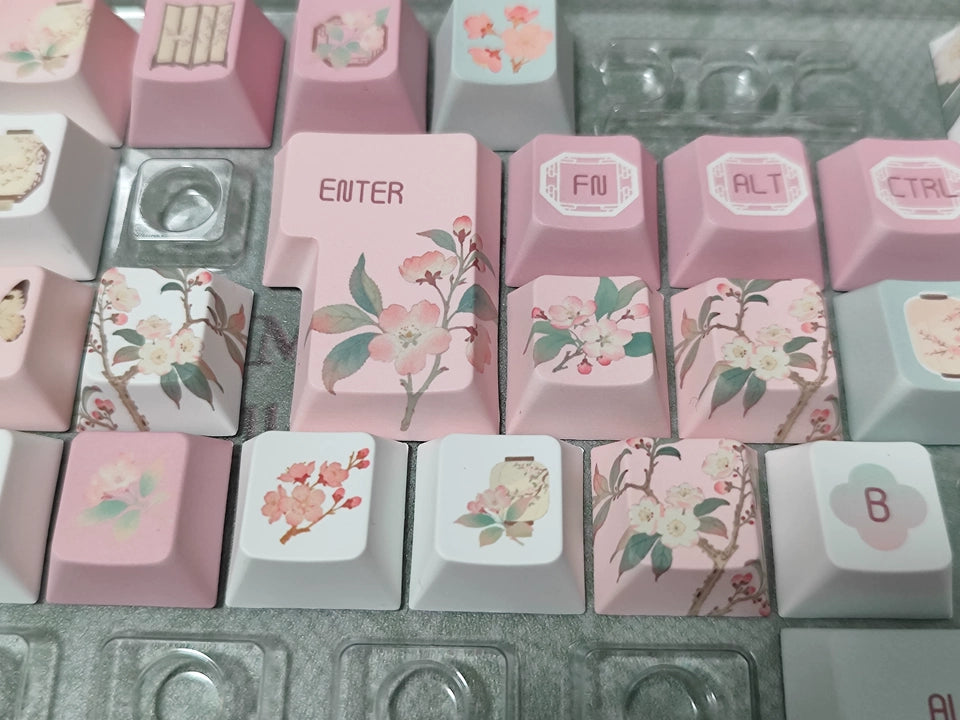 #0264 Begonia Sleepless Keycap Pink Green + Fog Transparent Pc Cherry Profile Designed By Miller