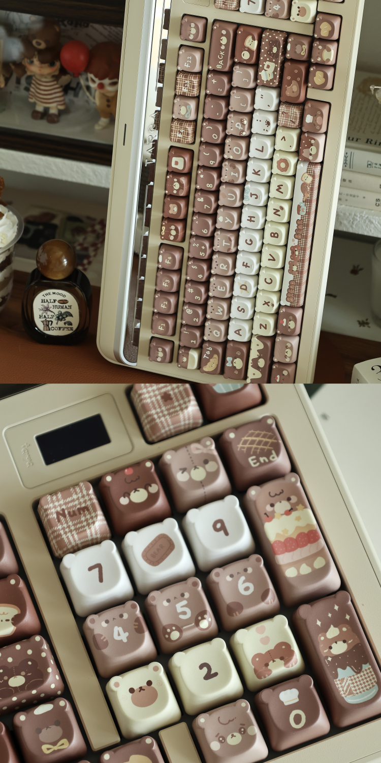 026 Brown Bear Baked Keycaps Cute and Round Skin-like Feel Designed By SOULCAT