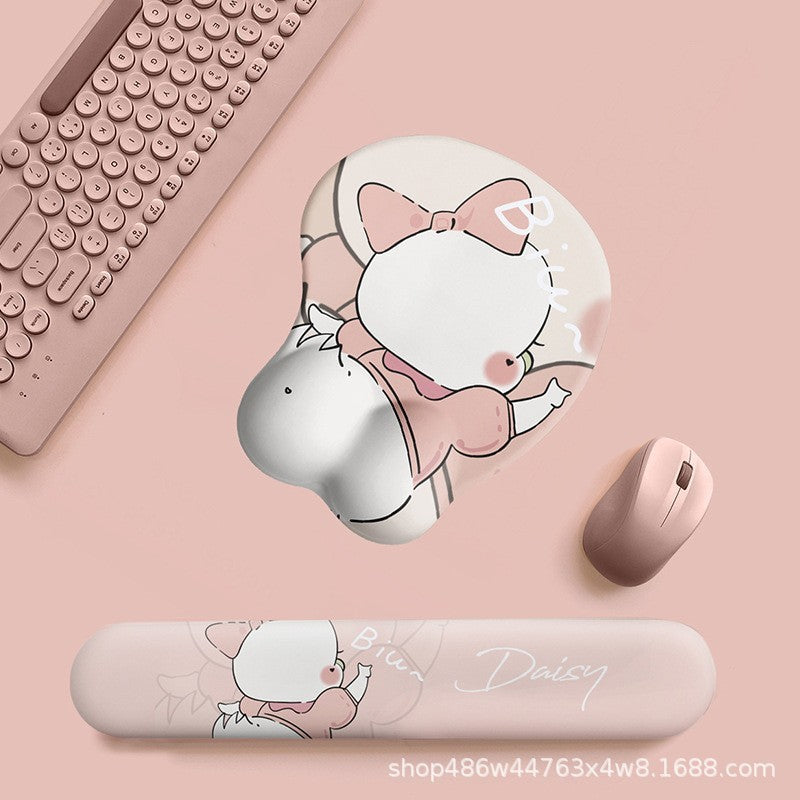 Pastel Blue Creamy White Cute Rabbit Milky Candy Mouse Pad Wrist Rest Pad Keyboard Study Supplies Office Must-have